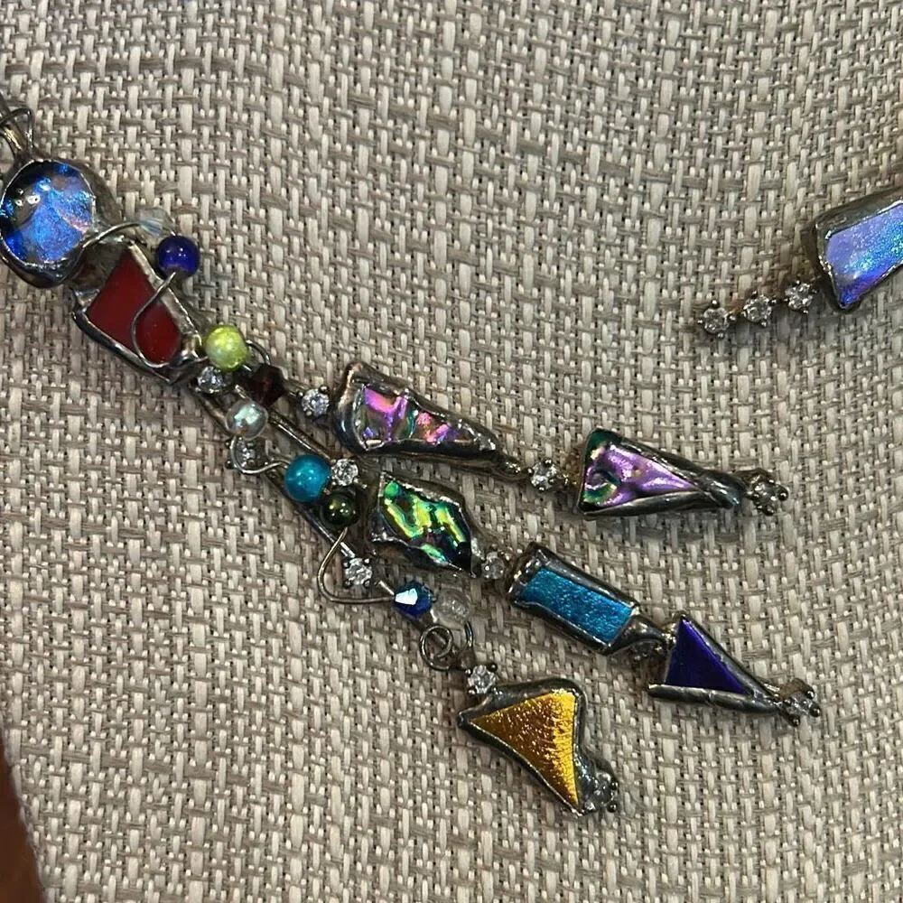 Stunning artisan vintage necklace iridescent cuff choker